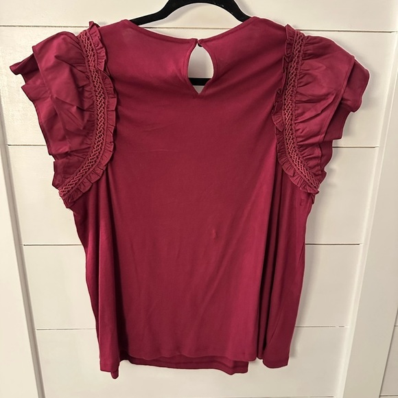 LOFT Woman Tiered mixed media cotton cottagecore ruffle sleeve tee NWT XL - Picture 3 of 12